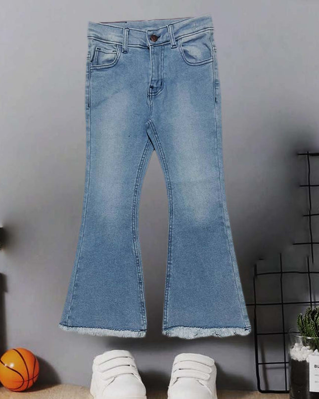 GIRLS LIGHT SKY BLUE BELBOTOM JEANS