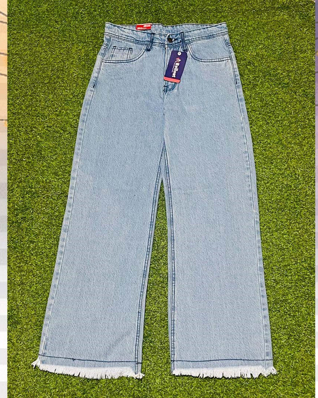 Girls sky blue denim flares flapper jeans