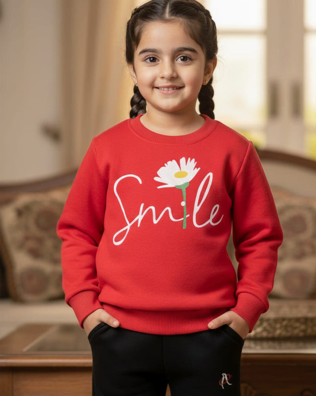 Girls (smile) Red & Black Sweatshirt Set