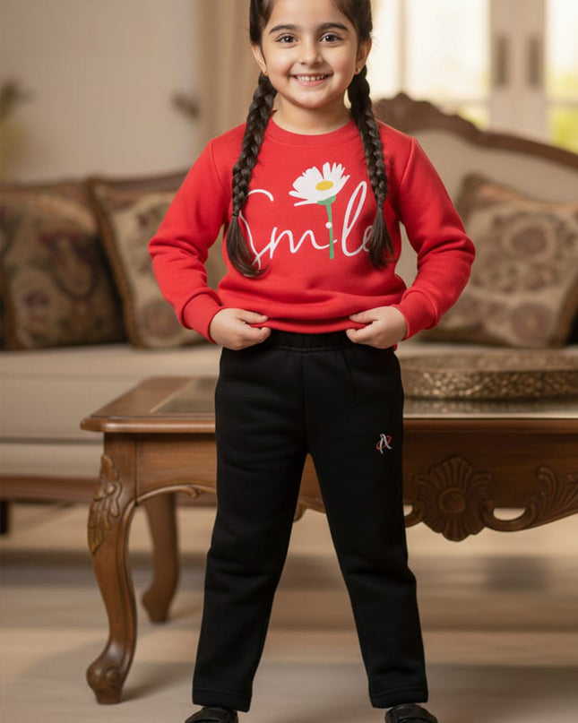 Girls (smile) Red & Black Sweatshirt Set