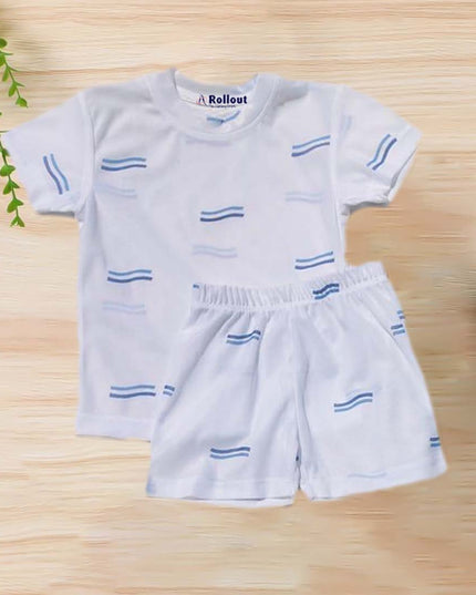 White  wave printed Tshirt set