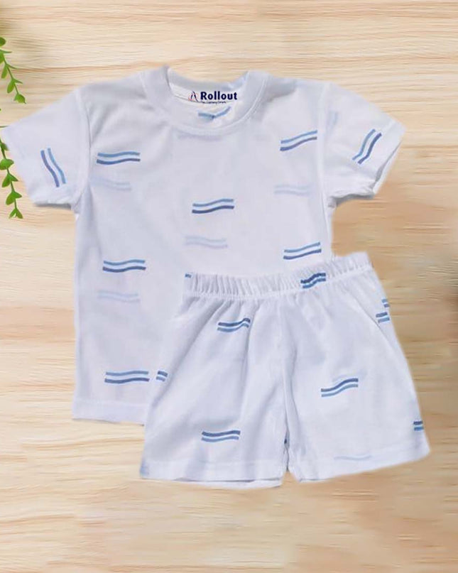 White  wave printed Tshirt set