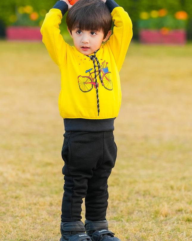 Yellow cycle kids hoodie